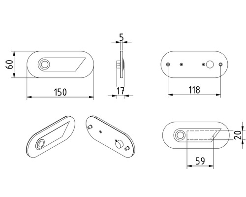Technische Zeichnung eines Kennzeichenleuchte Gehäuses mit Maßangaben.