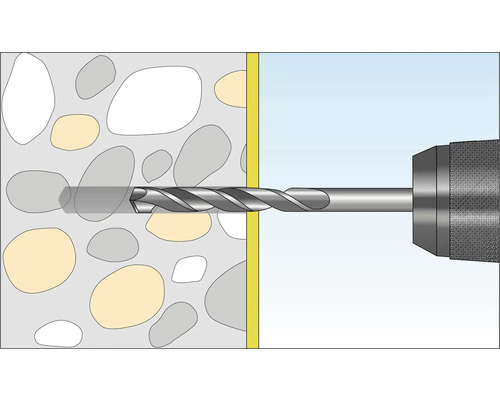 Illustration einer Bohrmaschine beim Bohren durch Steinmaterial