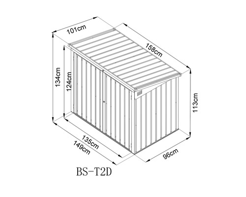 Abbildung der Abmessungen eines Metallgerätehauses