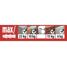 Informationen zur maximalen Tragfähigkeit von Dübeln in verschiedenen Baumaterialien.