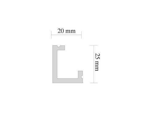 Aluminiumprofil mit den Maßen 20 mm x 25 mm.