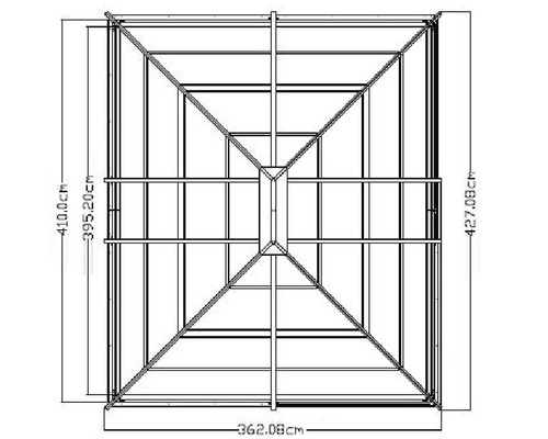 Technische Zeichnung eines Pavillons mit Maßangaben