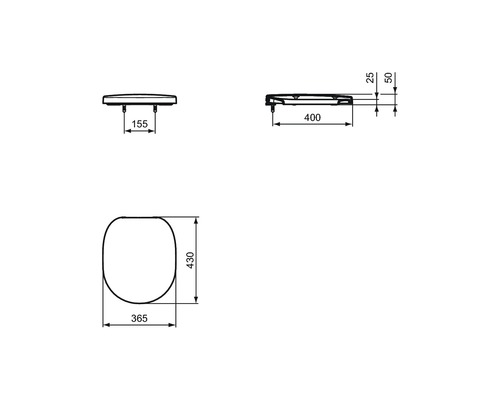 Technische Zeichnung eines WC-Sitzes mit Maßangaben