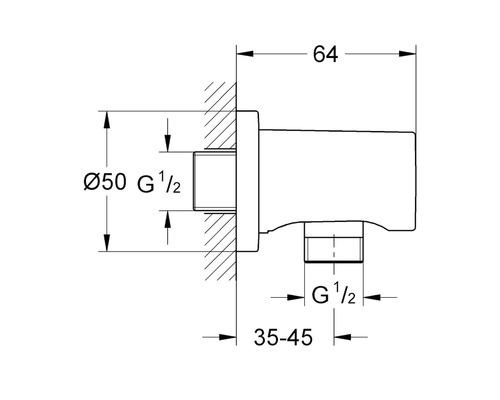 Technische Zeichnung einer Sanitärinstallation mit Maßangaben