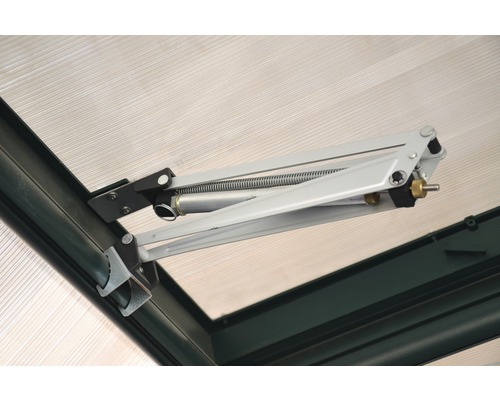 Detailansicht eines automatischen Fensteröffners für ein Gewächshaus