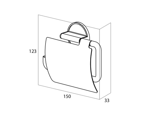 Technische Zeichnung eines Toilettenpapierhalters mit Maßangaben