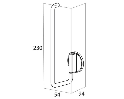 Technische Zeichnung eines Papierrollenhalters mit Maßangaben