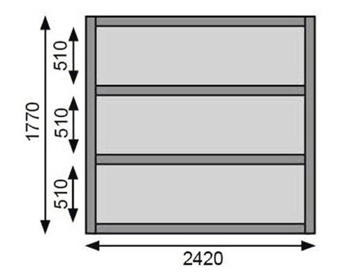 Technische Zeichnung eines Regals mit den Maßen 1770 x 2420 x 510 Millimeter.