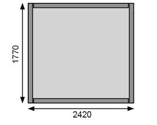 Quadratische Rahmenstruktur mit den Maßen 2420 mal 1770 Millimeter.