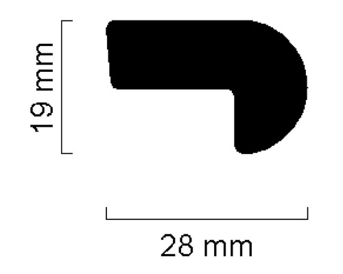 Abmessungen eines Eckprofils: 19 mm x 28 mm