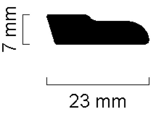 Profilschnitt mit Maßen 7 mm und 23 mm