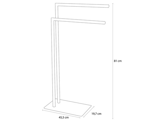 Handtuchständer mit den Maßen 81 cm Höhe, 45,5 cm Breite und 19,7 cm Tiefe