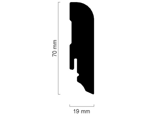 Profilleiste mit den Maßen 70 mm Höhe und 19 mm Breite.