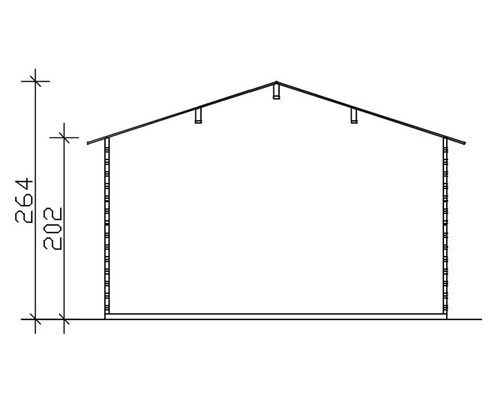 Querschnitt eines Gartenhauses mit Maßangaben