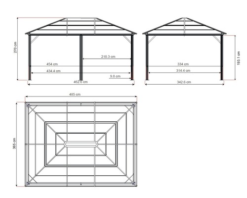Technische Zeichnung eines Pavillons mit Maßangaben