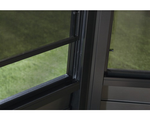 Detailansicht eines Fensters mit Insektenschutzgitter