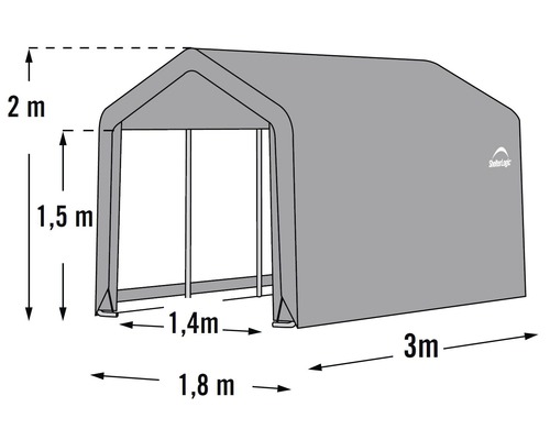 ShelterLogic Logo mit Maßangaben