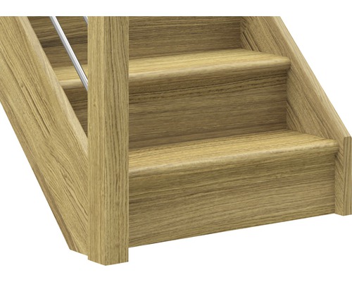 Detailansicht einer Holztreppe mit Geländer