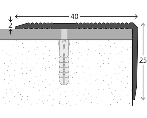 Skizze eines Treppenkantenprofils mit den Maßen 40 mal 25 Millimeter.