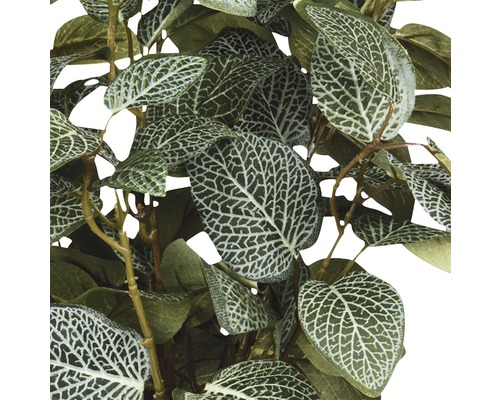 Detailaufnahme einer Kunstpflanze mit gemusterten Blättern