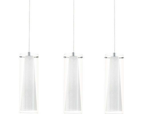 Dreifache Pendelleuchte mit klarem Glasschirm und zylindrischem Design