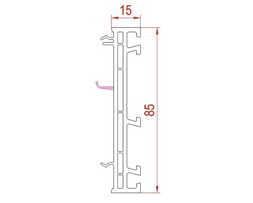 Technische Zeichnung eines Profils mit den Maßen 15 und 85 Millimeter