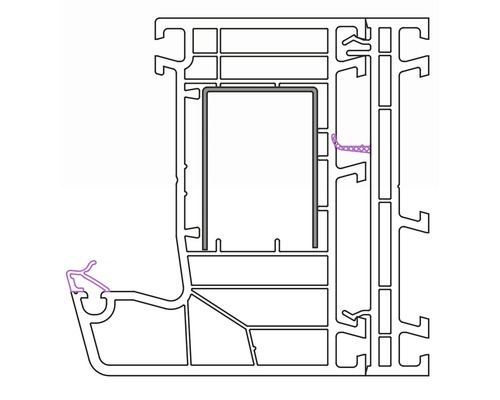 Schnittansicht eines Fensterrahmens mit Dichtungsprofil