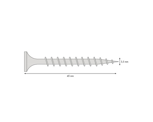 Skizze einer Schraube mit den Maßen 3,5 mm x 45 mm