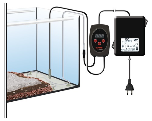 Aquarium mit Bodenheizung und digitalem Thermostat