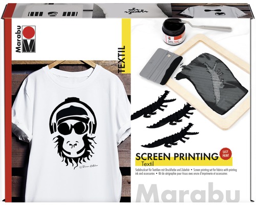 Marabu Siebdruck Set Textil mit Zubehör und Druckfarbe