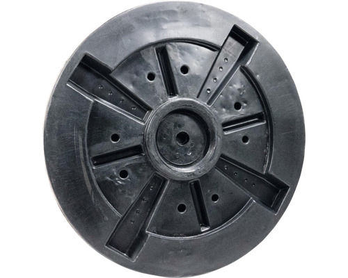 Schwarzer Kunststoff-Teller mit Aussparungen und Löchern