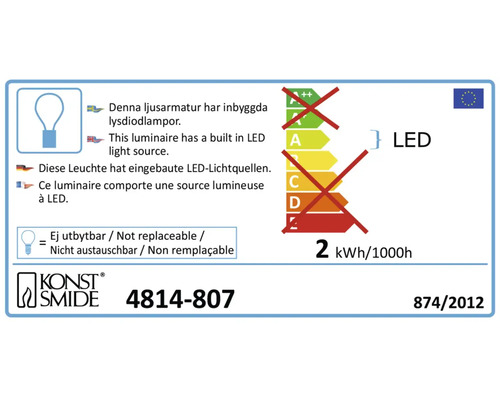 Energielabel mit LED Kennzeichnung und Hersteller Konstsmide Logo