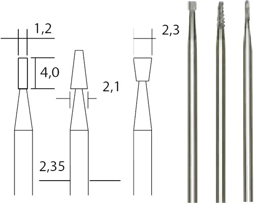 Illustration und Produktabbildung von Fräsern mit Maßangaben