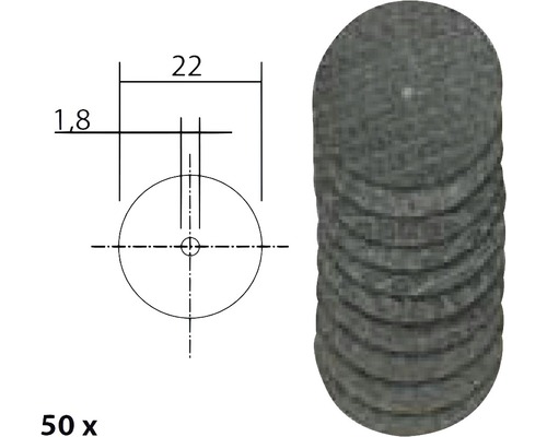 Fünfzig Trennscheiben mit Maßangaben