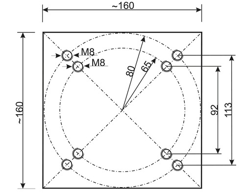 Technische Zeichnung mit Maßangaben für ein Produkt
