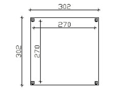 Technische Zeichnung mit Maßangaben 302 x 302 mm und 270 x 270 mm
