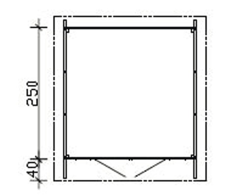 Abmessungsskizze eines Gartenhauses mit einer Höhe von 250 cm