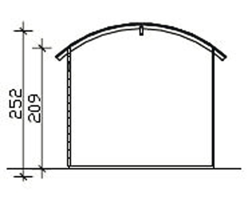 Zeichnung eines Gerätehauses mit den Maßen 252 x 209 Zentimeter