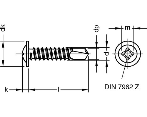 Technische Zeichnung einer Schraube nach DIN 7962 Z mit Maßangaben