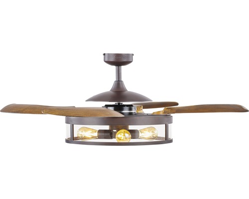 Deckenventilator mit Holzflügeln und integrierter Beleuchtung