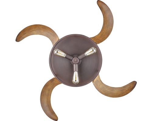 Deckenleuchte mit drei Leuchtmitteln und vier gebogenen Holzelementen