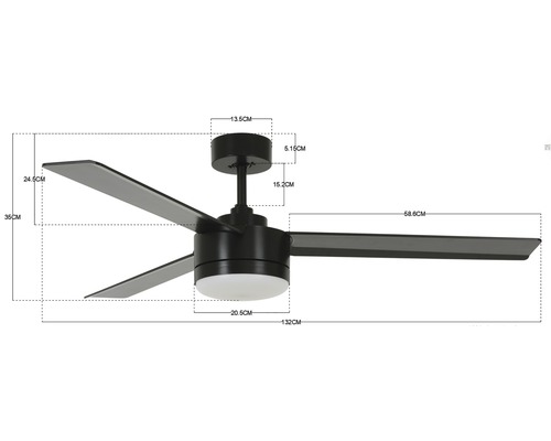 Deckenventilator mit Abmessungen