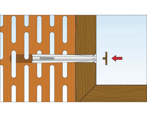 Illustration der Befestigung einer Schraube mit Dübel in einer Wand