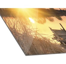 Dekorplatte mit See, Schilf und Holzsteg Motiv