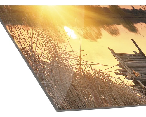 Dekorplatte mit See, Schilf und Holzsteg Motiv