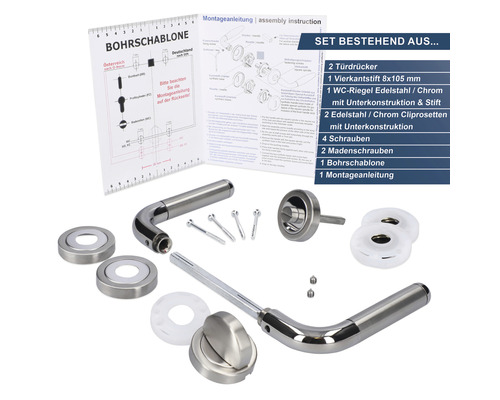 Edelstahl WC-Garnitur mit Bohrschablone und Montageanleitung