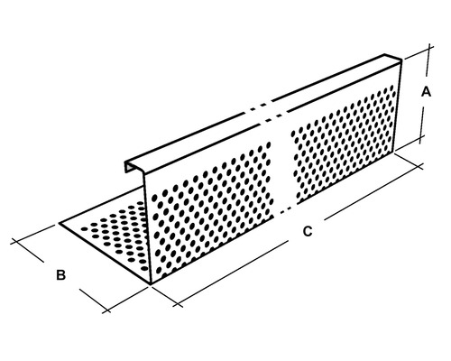 Perforiertes Lüftungsprofil mit den Maßen A, B und C zur Belüftung von Fassaden