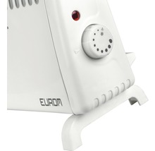 Nahaufnahme eines elektrischen Heizlüfters mit Temperaturregler und Eurom Logo