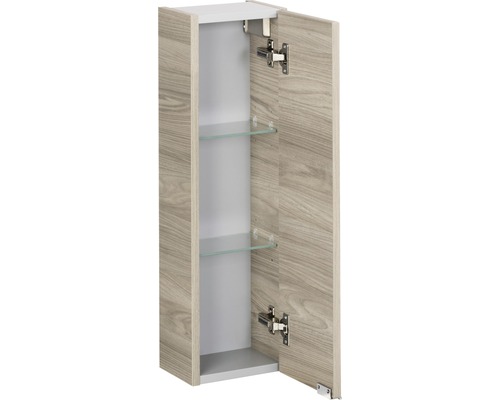 Offener Hängeschrank mit Holzmuster und zwei Glasböden für das Badezimmer