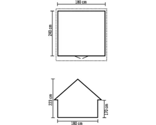 Grundrisszeichnung eines Gerätehauses mit Maßangaben